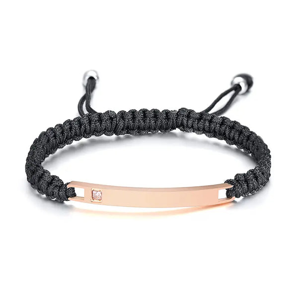 Adjustable Black Macrame Bracelet with Rose Gold Bar